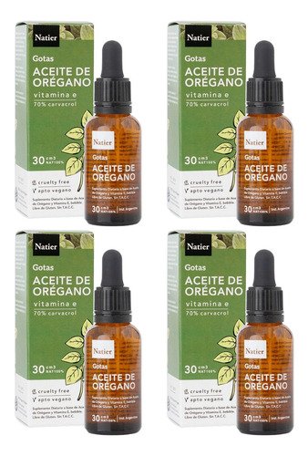 Pack 4 Aceite De Orégano Gotas E Apto Vegano Natier 30ml 