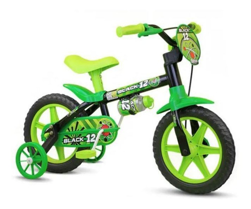 Bicicleta Com Rodinha Garrafa Infantil Aro 12 Black Nathor