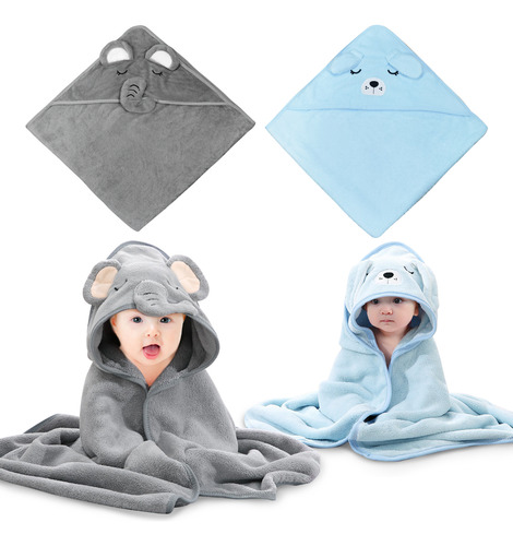 2pzs Toalla De Baño Bebé Con Capucha Animales Manta Suave