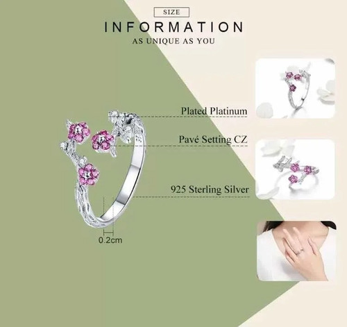 Imagen 5 de 5 de Anillo 100% Plata Esterlina Flores Ajustable Cristales Swaro