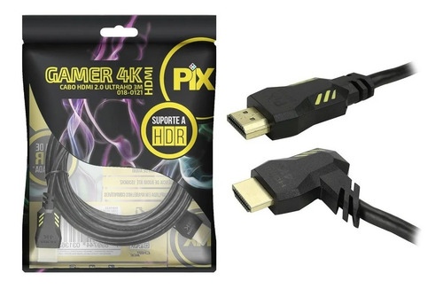 Cabo Hdmi 2.0 Gamer 3m Plugue 90º 4k Pix Playstation/xbox/pc