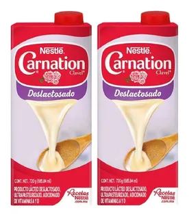 2 Leches Evaporada Nestlé Carnation Clavel Deslactosada 720g