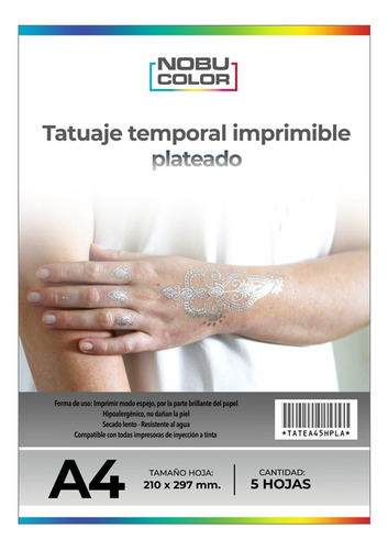 Tatuaje Temporal Efecto Plateado Imprimible A4 5 Hojas