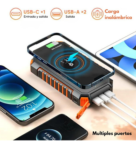 Power Bank Solar 20000mah Batería Portátil Carga Inalambrica