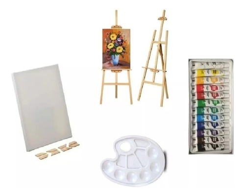 Pack/set De 3 Bastidores, Atril 120cm Y 12 Pinturas