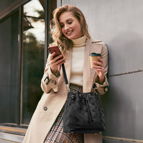 Kattee Bolsos Tipo Cubo De Cuero Genuino Tejido Para Mujer,
