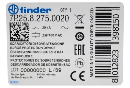 Dps-protetor De Surtos Classe 2 40ka 275v Tetrapolar Finder
