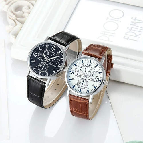 Reloj De Cuero Casual Hombre Quarzo Eco Amigable 3 Diales