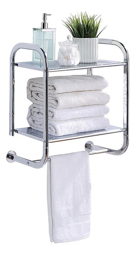 Sunnypoint Compact Wall Mount 2 Tier Bathroom Shelf With Tow