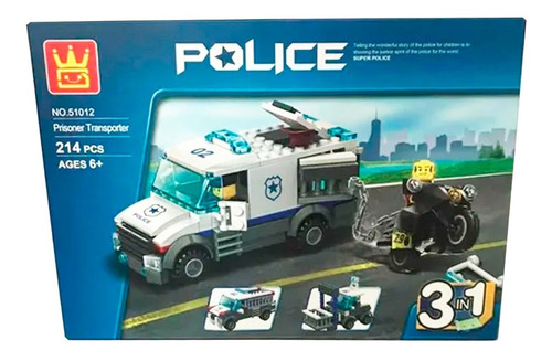 Camión Policía Motocicleta Bloques Armables 3 En 1