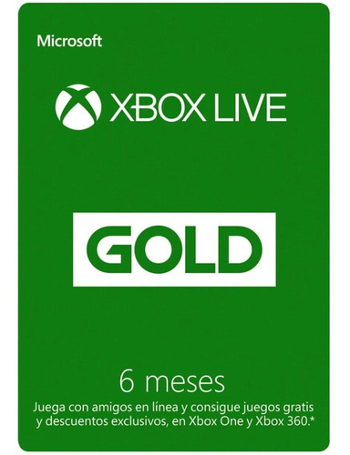 Imagen 1 de 3 de Xbox Live Gold 6 Meses Membresía.