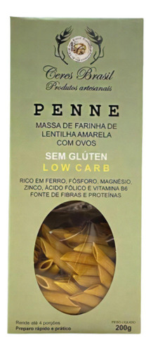 Kit 2x: Macarrão Penne Lentilha Amarela S/ Glúten Ceres 200g