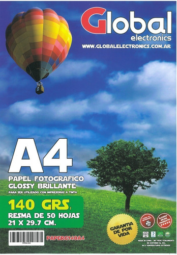 Papel Fotografico A4 140 Gr X 50 Hojas - Global 