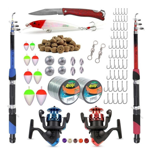 Kit Pesca C/ 2 Varas Telescópicas E 2 Molinetes + Acessórios