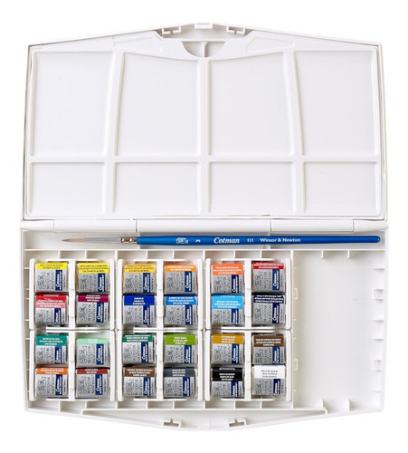 Acuarelas Cotman Winsor Newton 24 Pastillas Estuche Pincel