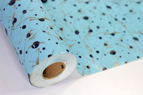 Bobina De Papel De Regalo Azul Estampada