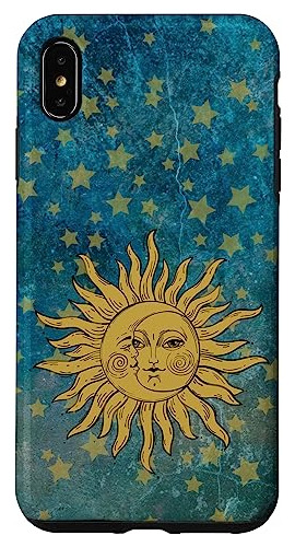 Funda Para iPhone XS Max Cosmic Sun Moon Stars On Teal-02