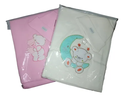 Mantita Recibidora De Algodon Bordada Con Gorro - Ajuar Bebe
