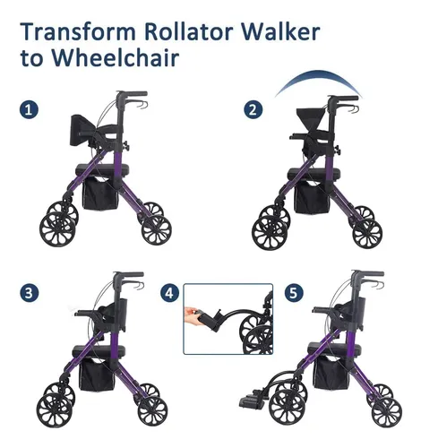 Silla Rollator Walker & Transport Elenker 2 En 1 Morada