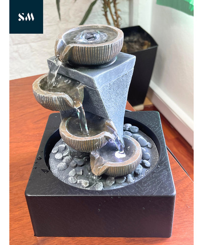 Fuente De Agua Mediana Cascada Gris + Luz Piedras Deco Zen