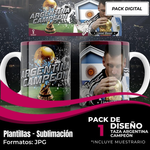 Diseño Plantilla Taza Messi Argentina Campeón Mundial M58