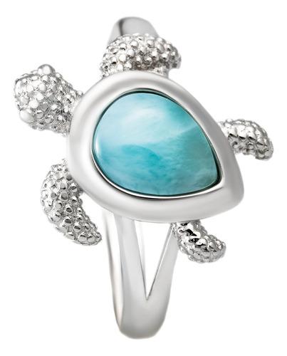 Anillo 925 Silver Sterling Natural Larimar Turtle Body Band