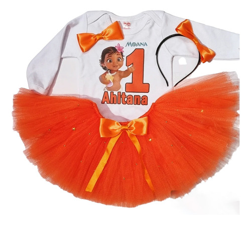 Remera O Body +tutu +vincha. Personalizado. Moana. Disfraz. 