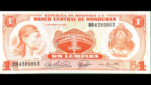Billete De Honduras 1 Lempira 1978 (Usado)