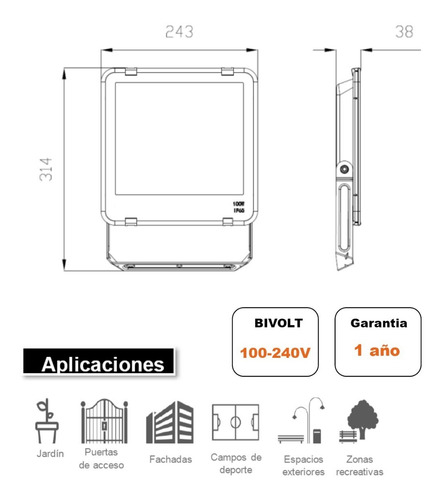 Imagen 3 de 5 de Proyector Led Reflector 100w Luz Fría Bellalux Pack X 2