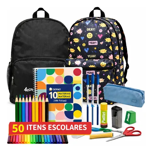 Kit Material Escolar Completo 50 Itens Lista Escola Completo