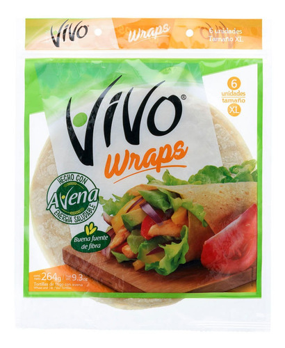 Imagen 2 de 2 de Tortilla Wraps Vivo Con Avena Xl 6 Un Bolsa 264 G
