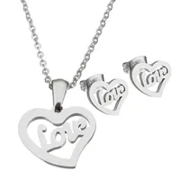 Comprar Set De Collar Y Aretes 100% Acero Modelo Corazon Love