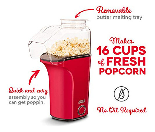 Popcorn Popper Dash Dapp150v2rd04 Hot Air, 16 Tazas, 1400 W,