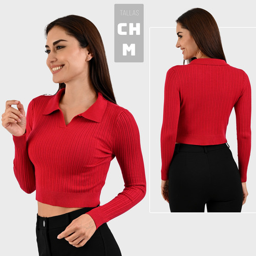 Suéter Mujer Ajustado Cuello Polo, Suave Casual Y Cómodo