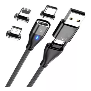 Cable Cargador Para iPhone V8 Usb C Micro 6 En 1 Magnetico