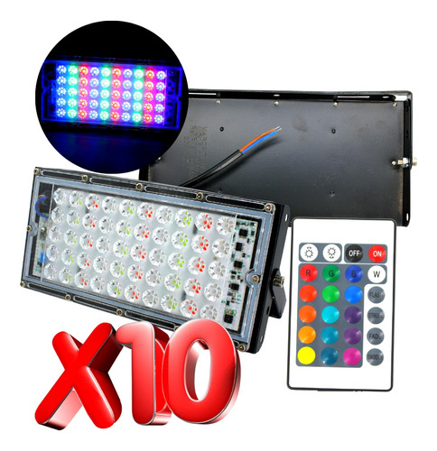 10 Reflectores Lupa Led Rgb 30w Multicolor Con Control Color De La Carcasa Negro