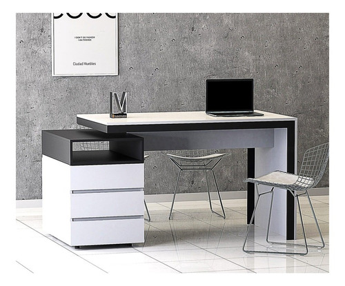 Escritorio Ciudad Muebles Mesa de escritorio y archivero bajo doble cara melamina de 142cm x 78cm x 70cm blanco y negro