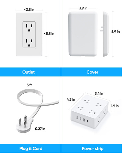 Cabo De Extensão Plano Power Strip Olcorife 8 Tomadas 4 Usb