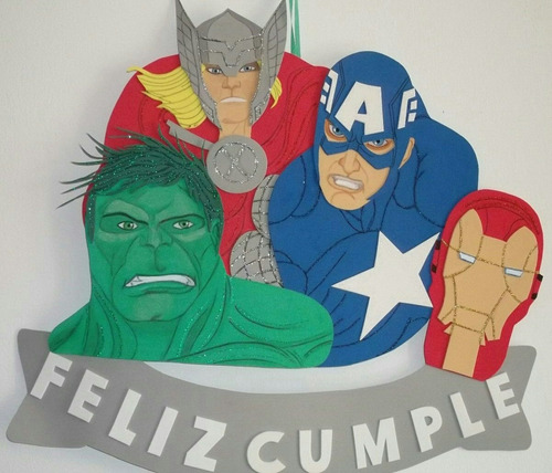 Cartel Cumpleaños - The Avengers  - Goma Eva - 41 X 42 Cm