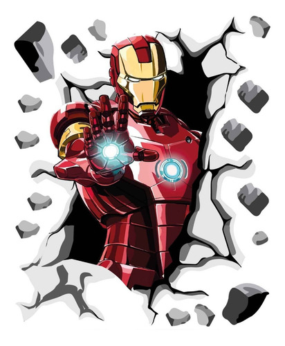 Imagen 2 de 4 de Vinilos Decorativos Ironman Atravesando Pared Superheroes