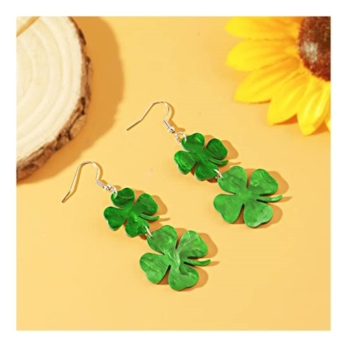 Aretes De Trébol Acrílico Verde Para Mujer