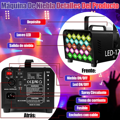 Bylifity® Máquina De Humo 1200w Con 24 Luces Led Coloridas Y 4 Efectos Estroboscópicos,Máquina De Niebla Automática De 2500 Cfm Con 1 Receptor Con Protección Automática Contra Sobrecalentamiento