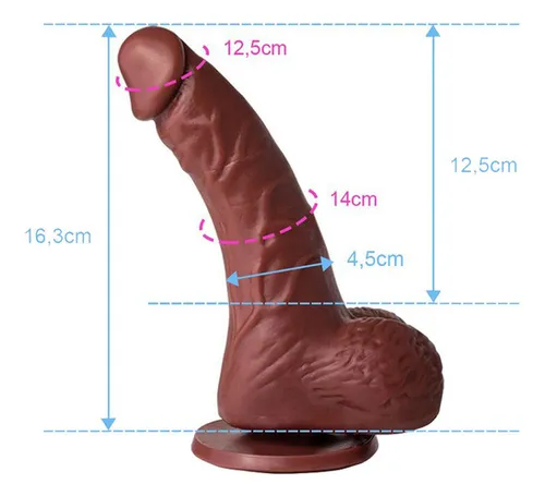 Polla con ventosa, pene de goma, 16 cm, curva, excita el semen, color marrón