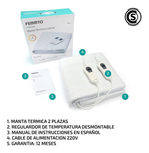 Imagen 8 de 10 de Manta Termica Electrica Femmto Calienta Cama 2plzas 3niveles