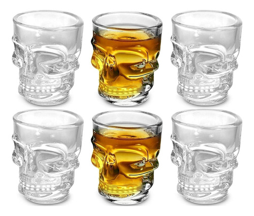 Set X 6 Vasos Tequila Shot Calavera Calaca Diseño De Vidrio