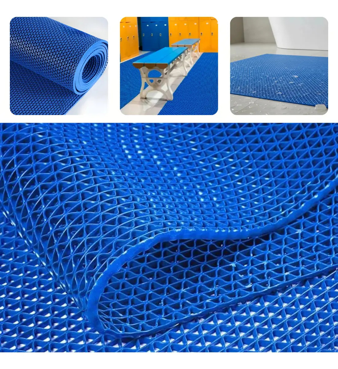 Tapete Antiderrapante Vazado Em Pvc 1,00 X 0,60 Para Box Banheiro Chuveiro Sauna Piscina Área Molhada 5mm Drenante Corte Sob Medida Casa Das Borrachas Cor Azul