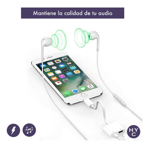 Imagen 4 de 10 de Splitter Lightning Carga Miniplug Compatible iPhone iPad