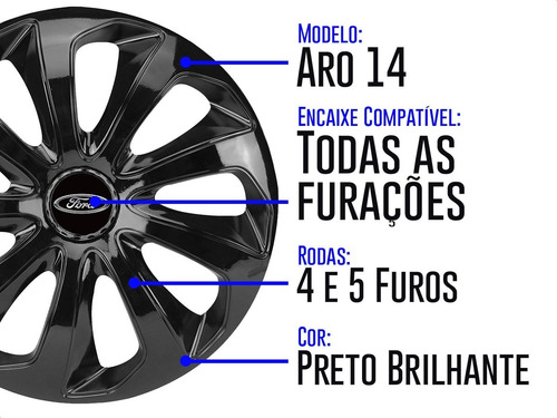 Imagem 4 de 6 de Jogo 4 Calotas Velox Aro 14 Preta Ford Ka Escort Fiesta