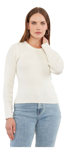 Sweater Mujer Rib Cuello Redondo Crudo Solido Corona