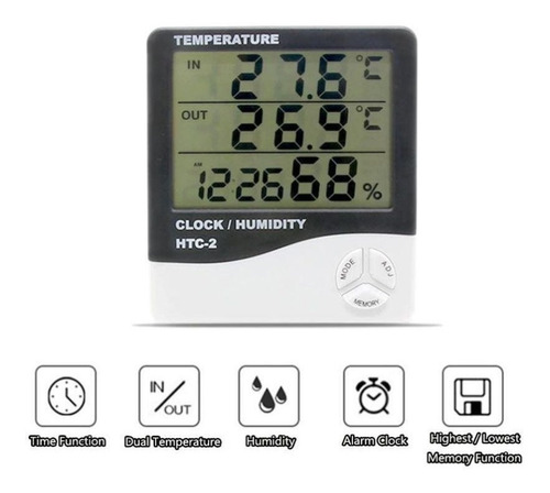 Termometro Digital Higrometro Termohigrómetro Reloj + Pila